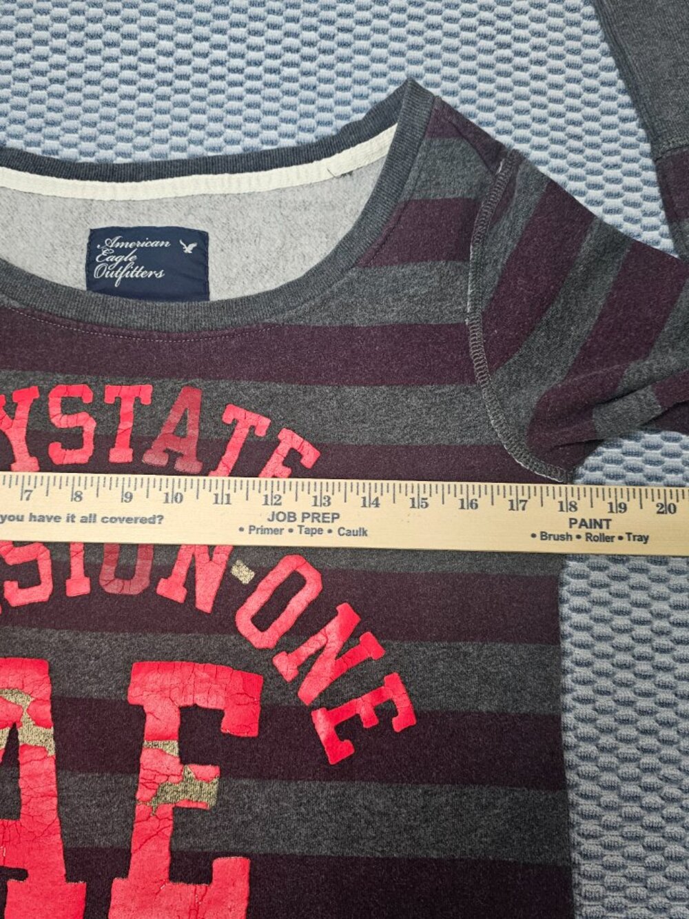 American Eagle Y2K NY State Division Gray/Purple Striped Sweatshirt Size Small - Picture 6 of 7